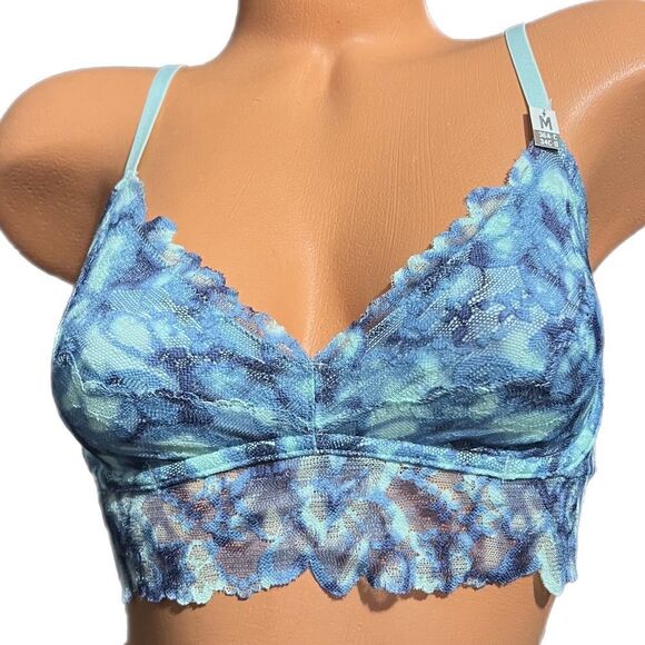 Victoria’s Secret Pink Underwire unlined lace Bralette Bra Blue tie dye Medium - Picture 4 of 5